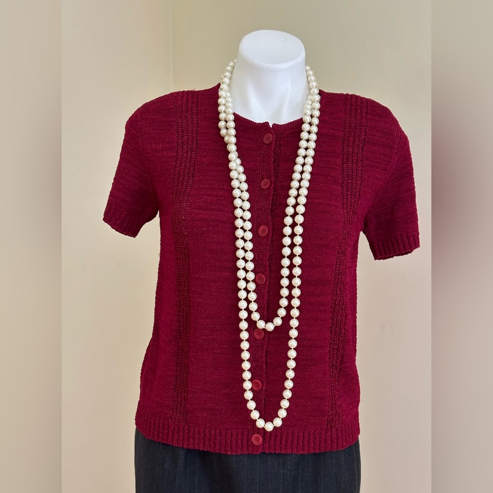 Dana Buchman Burgundy Knitted Short Sleeves Button Down Cardigan SZ SP
